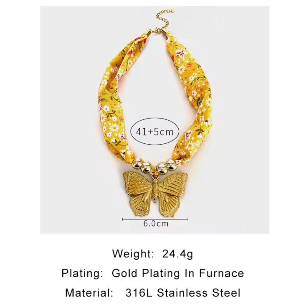 Golden Butterfly 18K Gold Stainless Steel Floral Scarf Choker Necklace - Picture 8 of 11